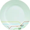 Assiette à dessert blanche décor lignes multicolores