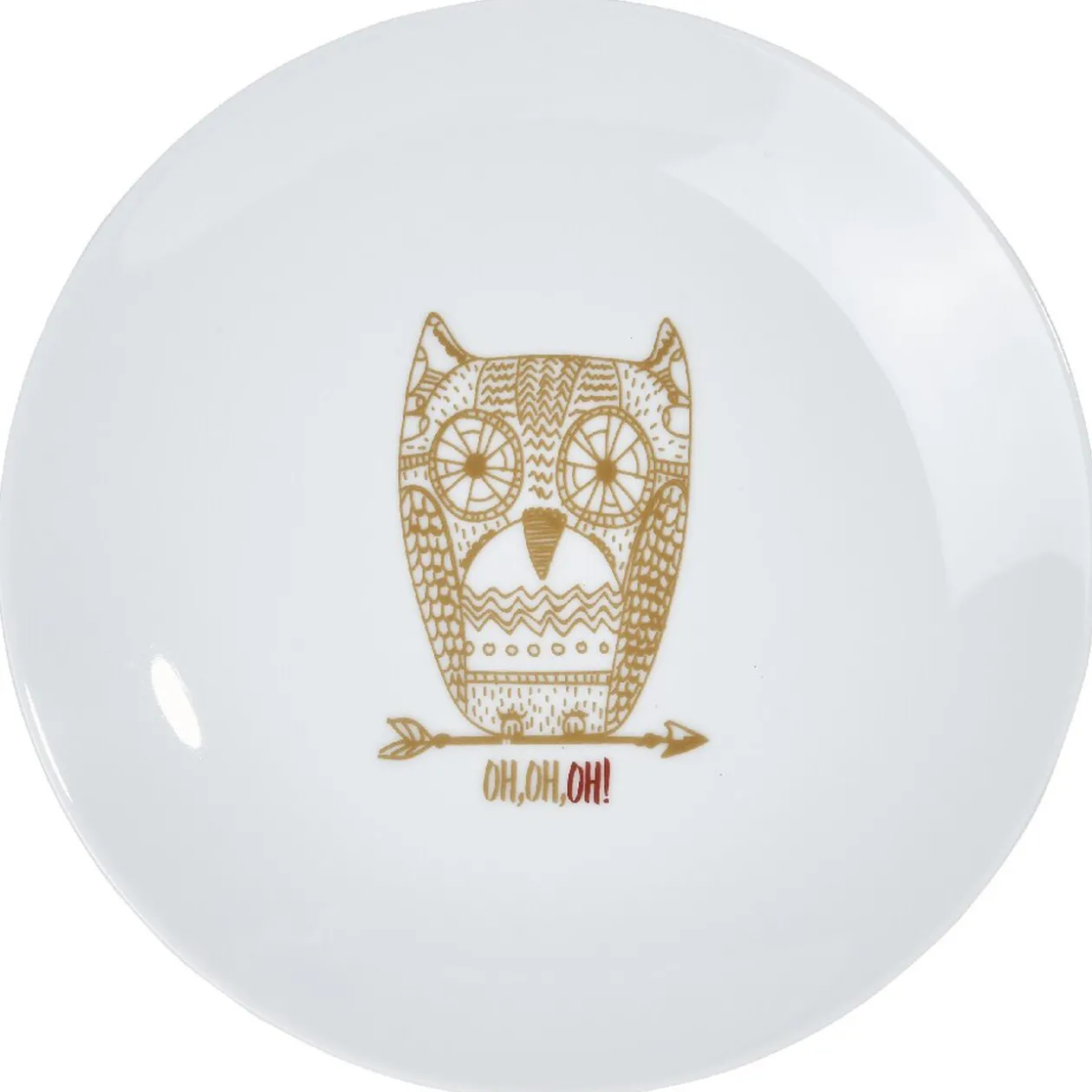Assiette à dessert blanche hibou mandala doré