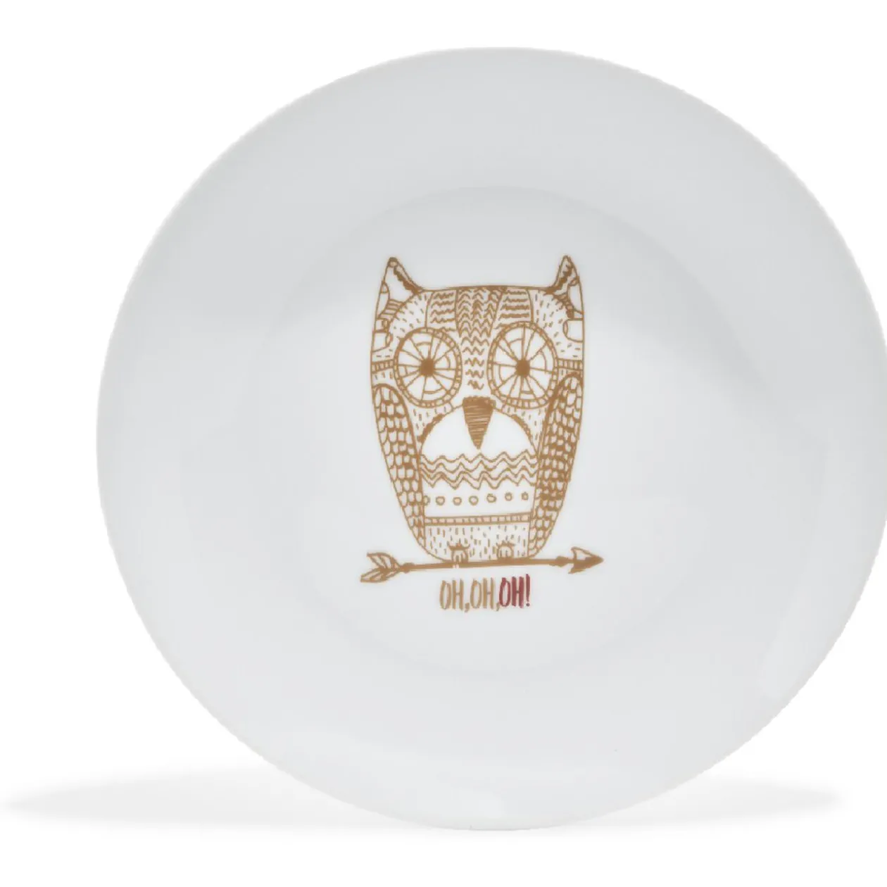 Assiette à dessert blanche hibou mandala doré