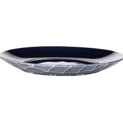 Assiette à dessert motif vague japonaise bleue et blanche