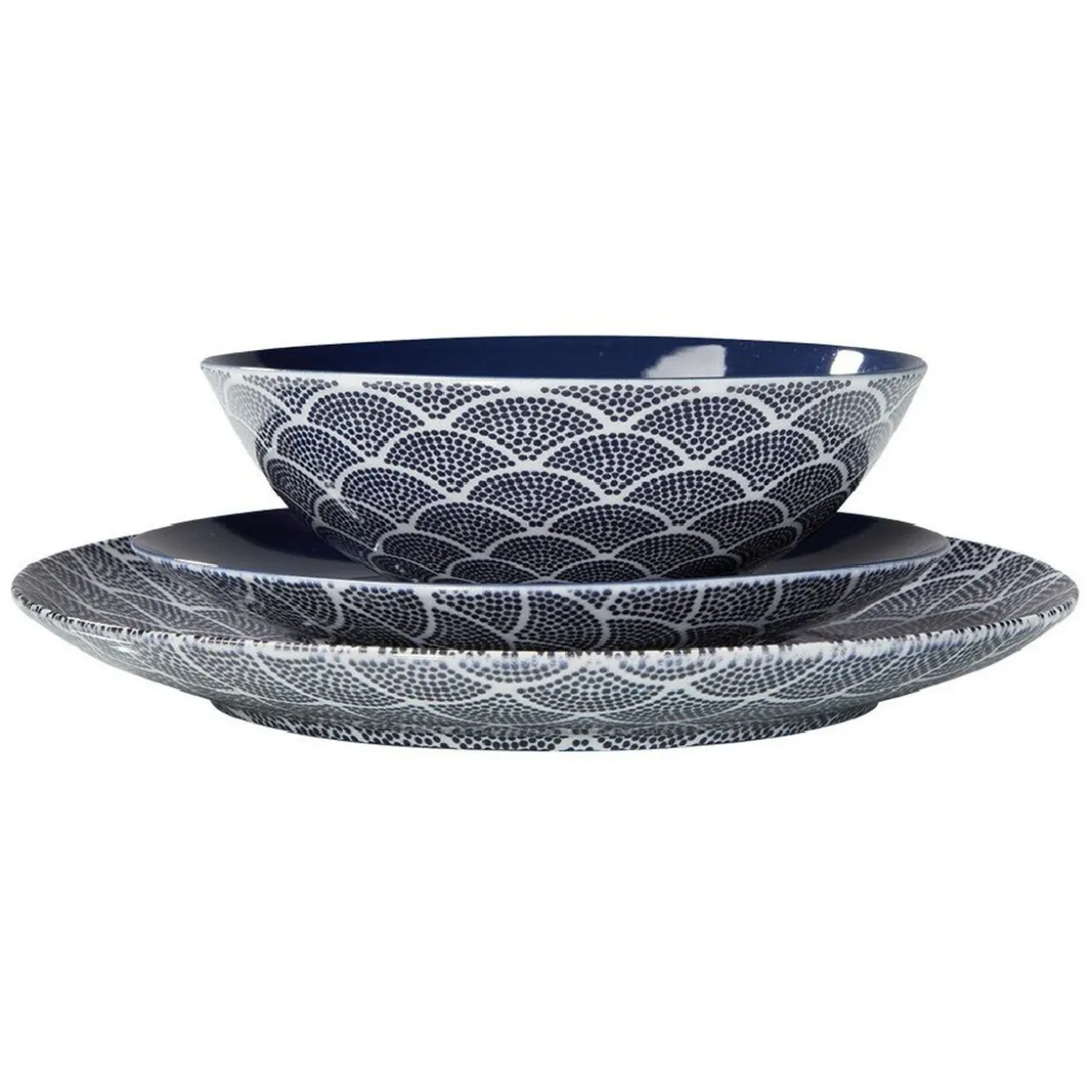 Assiette à dessert motif vague japonaise bleue et blanche