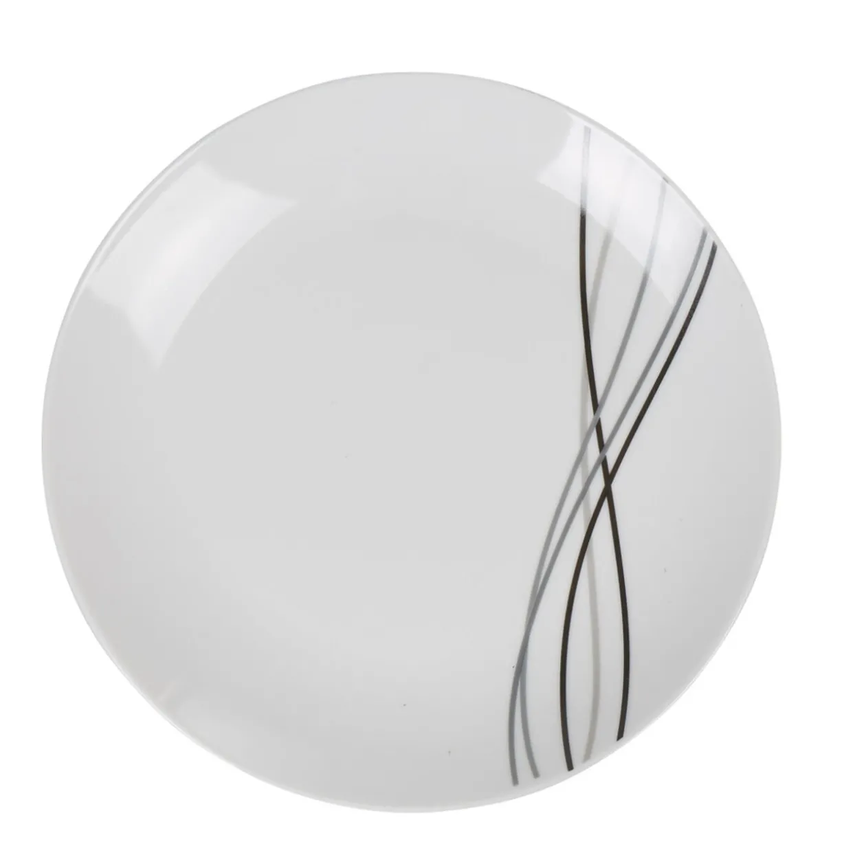 Assiette à dessert ronde blanche lignes gris noir Line