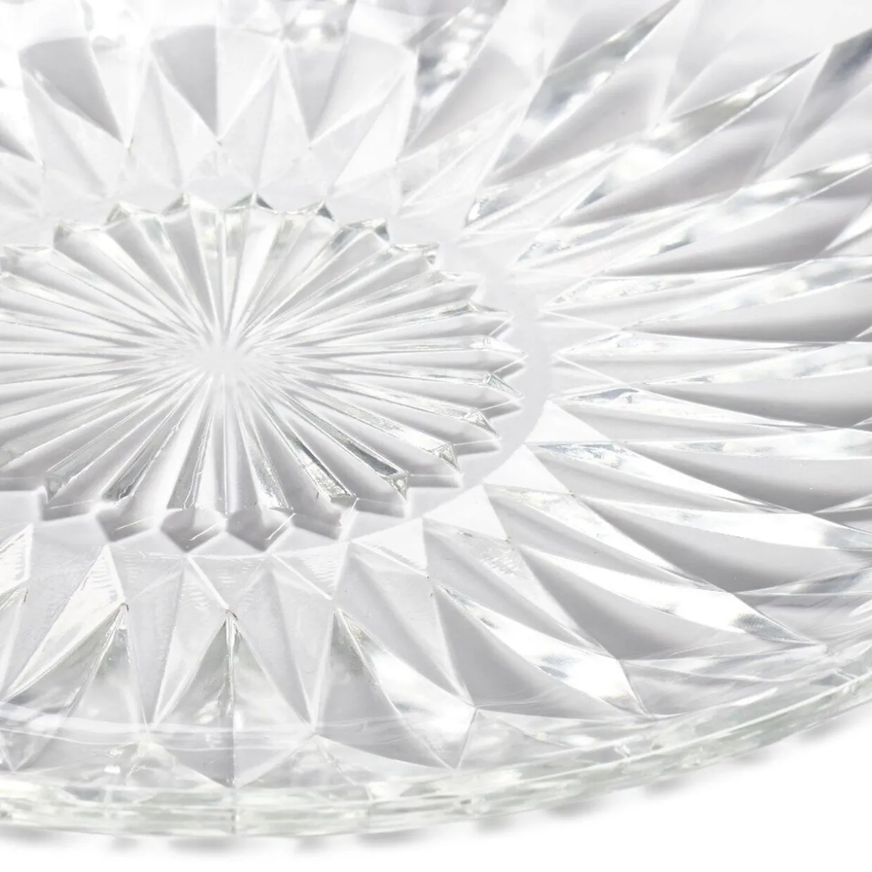Assiette à dessert ronde fleur géométrique verre transparent