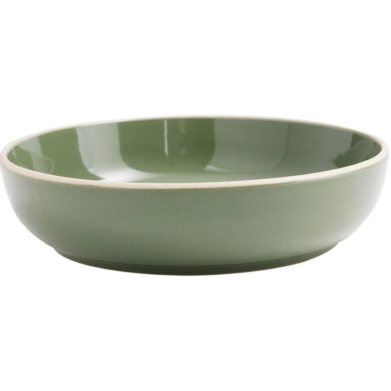 Assiette creuse faïence vert avec liseré crème
