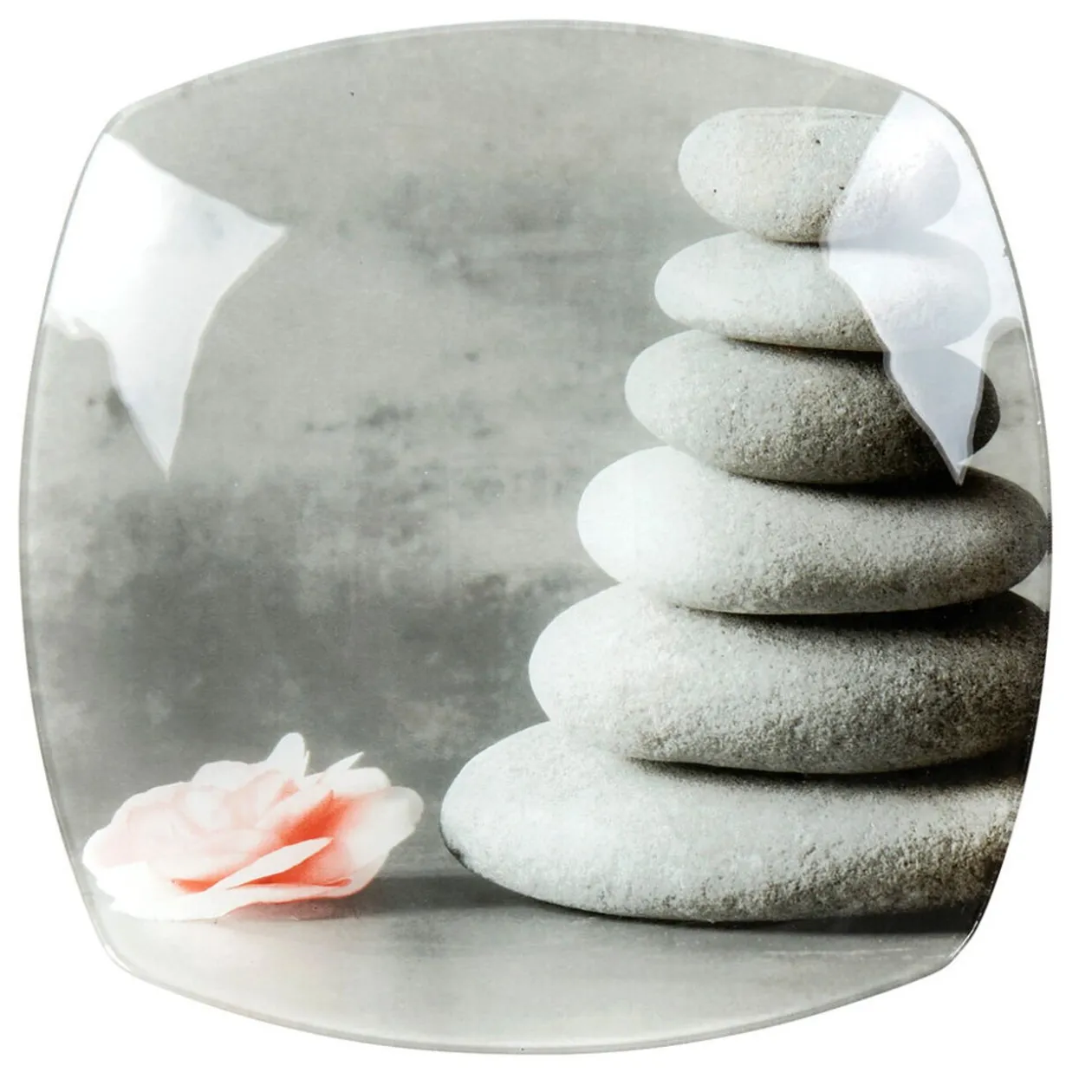 Assiette plate carrée design galets gris zen
