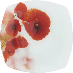 Assiette plate carrée motif coquelicot