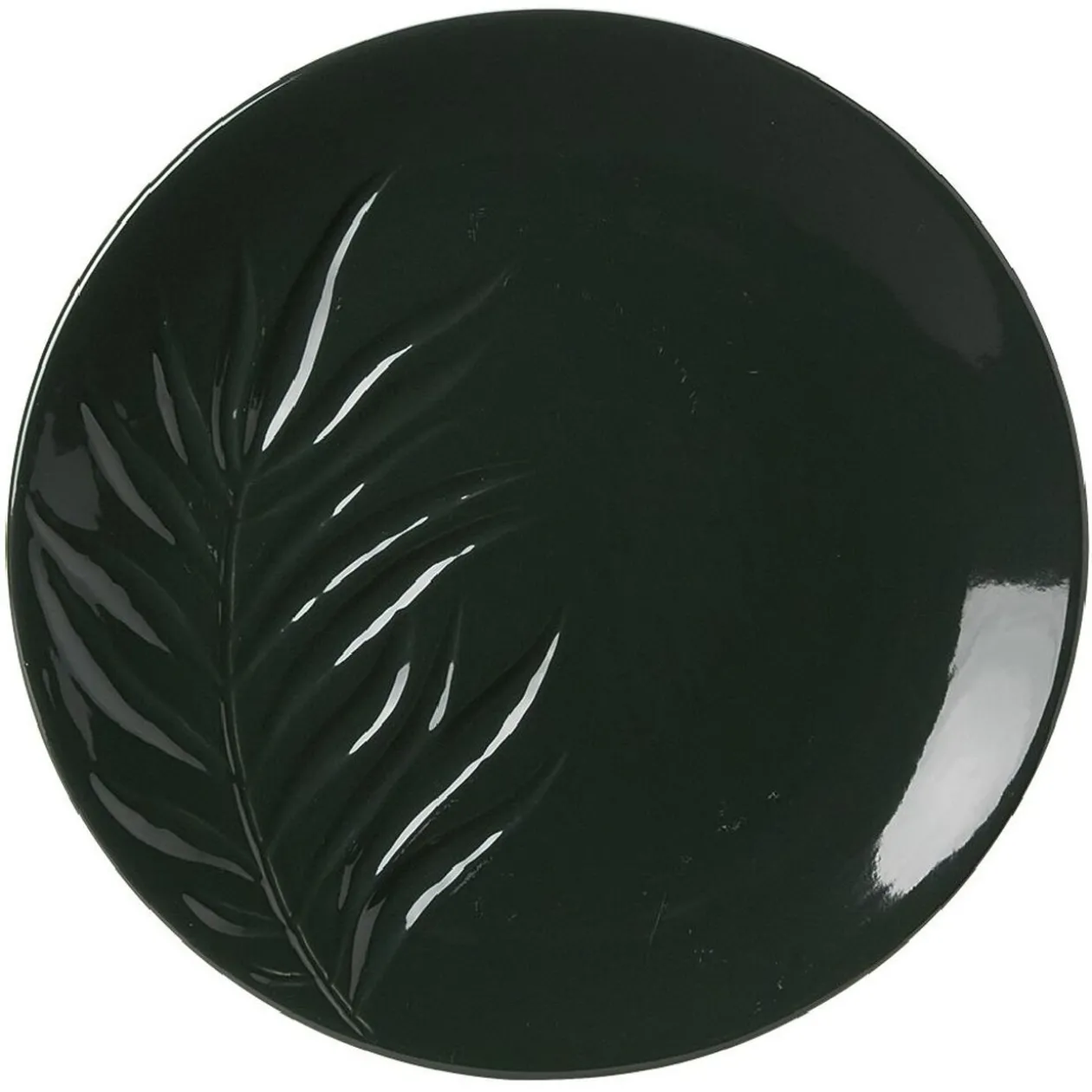 Assiette plate céramique beige ou vert motif feuille ø26,5 cm