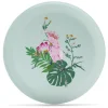 Assiette plate décor oiseau et feuille jaune ou verte