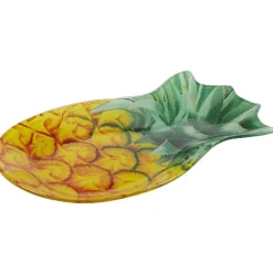 Assiette plate en verre forme ananas jaune vert