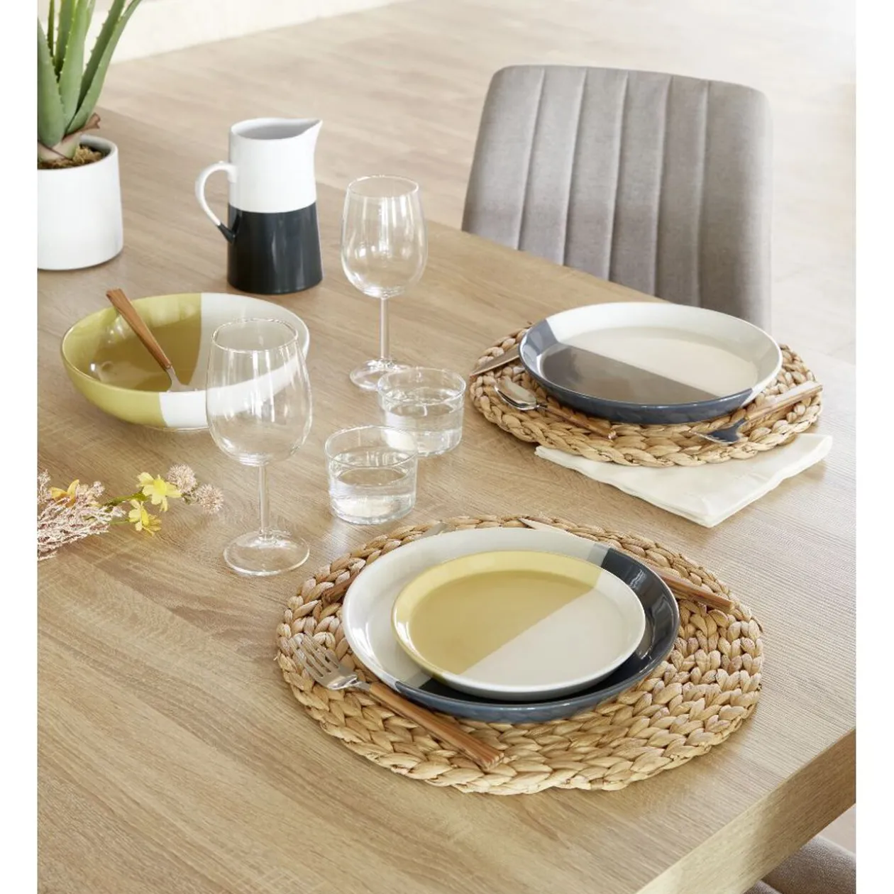 Assiette plate faïence blanc et gris Ø26cm