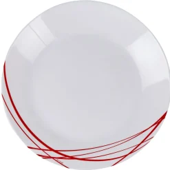Assiette plate ronde Arcopal blanche lignes rouges