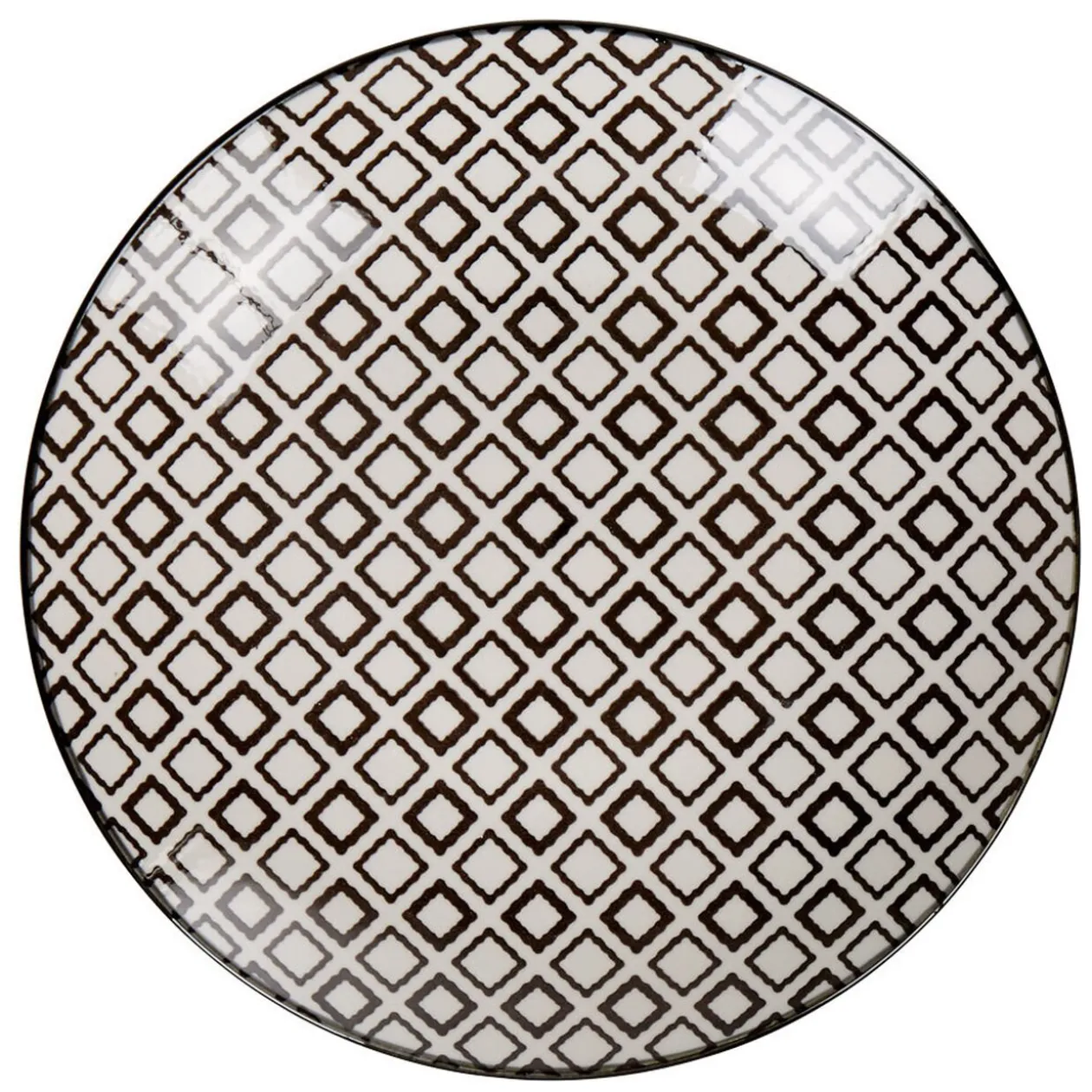 Assiette plate ronde blanche motif losange noir Etna