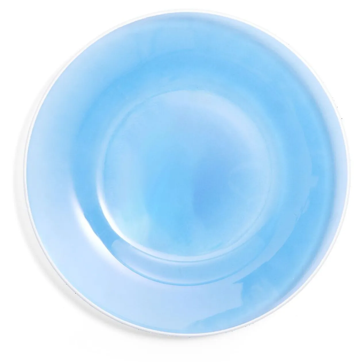 Assiette plate ronde liseré blanc verre transparent bleu Ø26cm