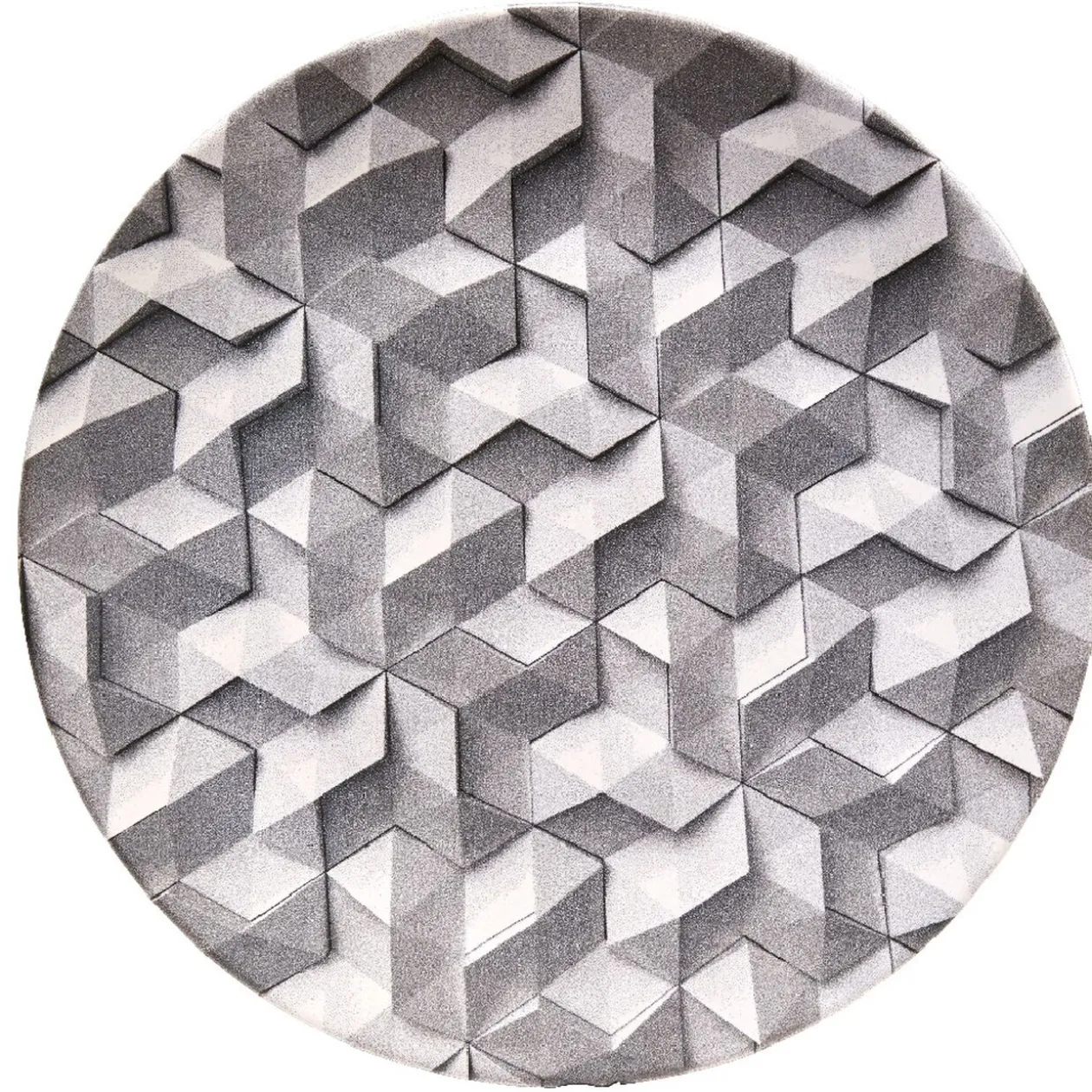 Assiette plate ronde motif origami gris et blanc