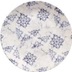 Assiette plate ronde motif carreau de ciment bleu et blanc