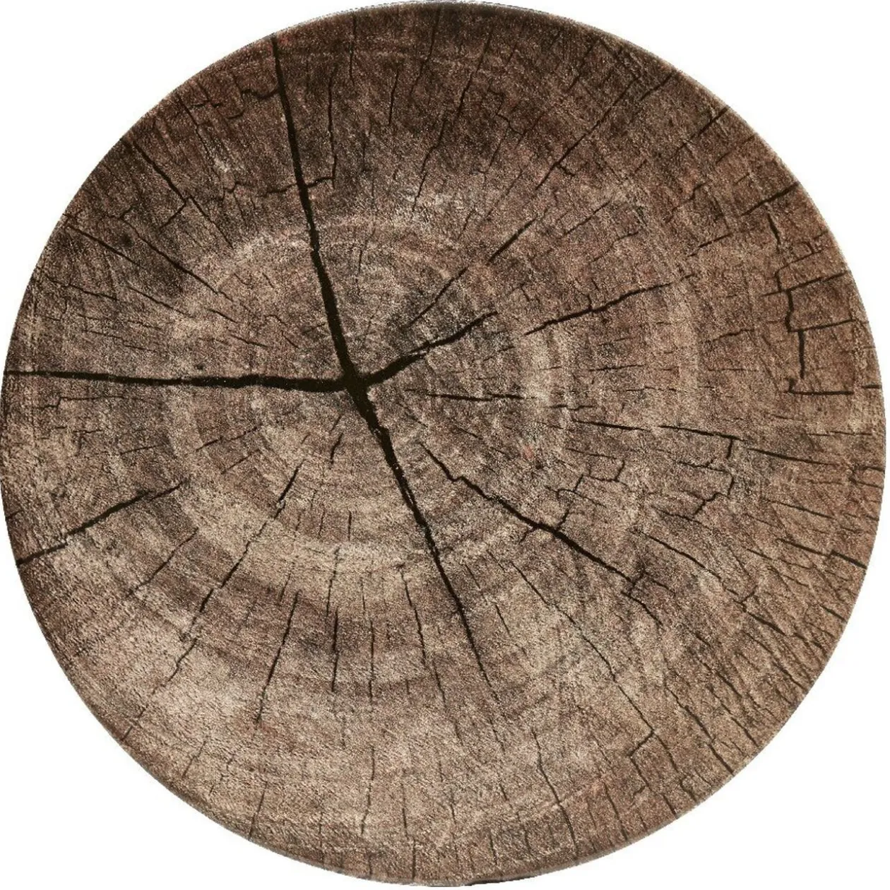Assiette plate ronde motif rondin de bois marron