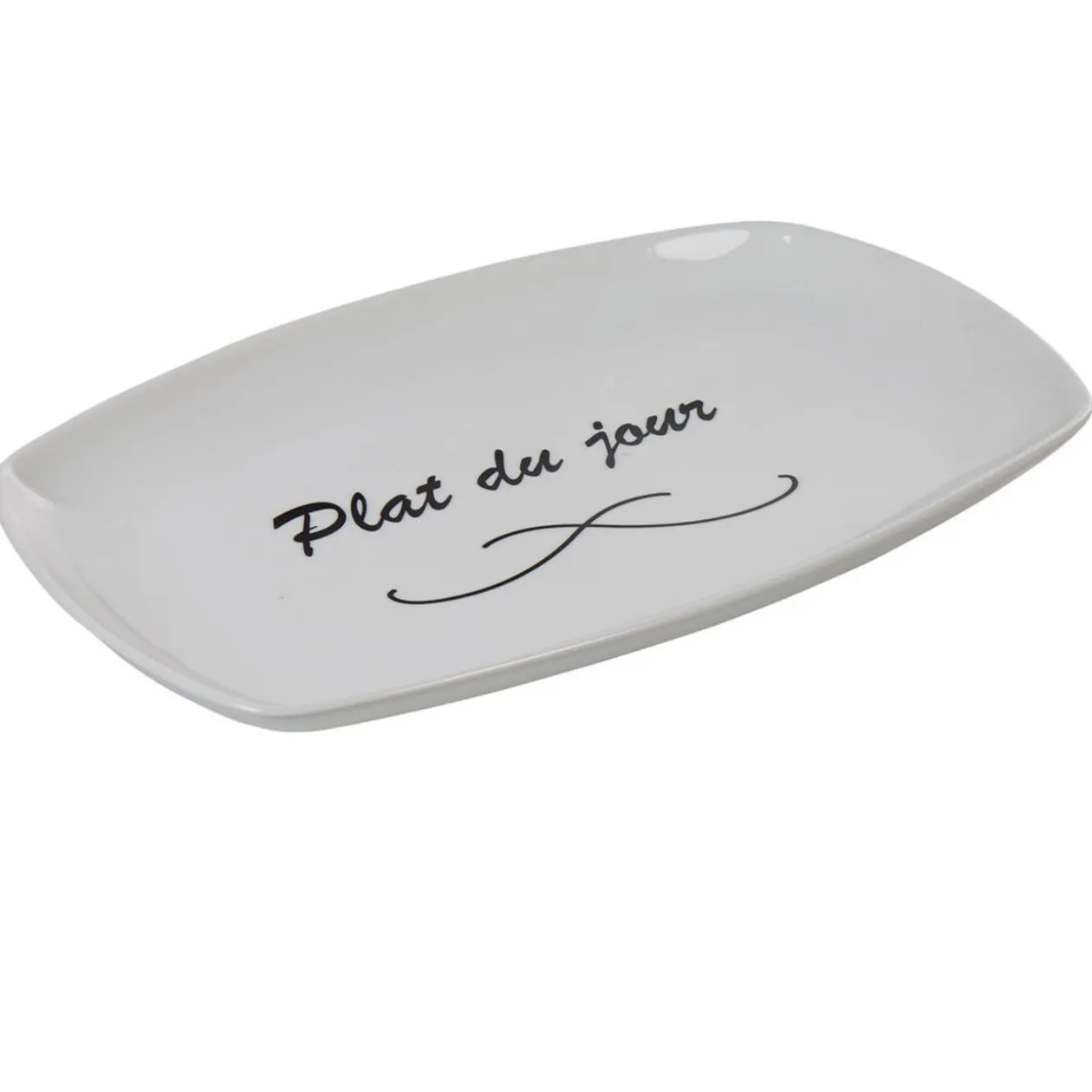 Assiette rectangulaire blanche message plat du jour