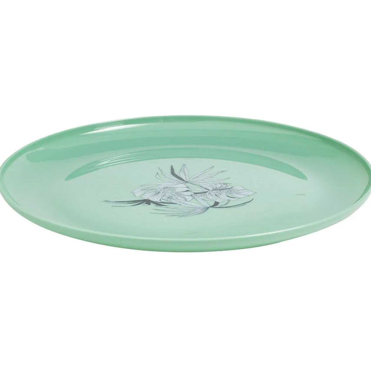 Assiette ronde en plastique décor feuillage