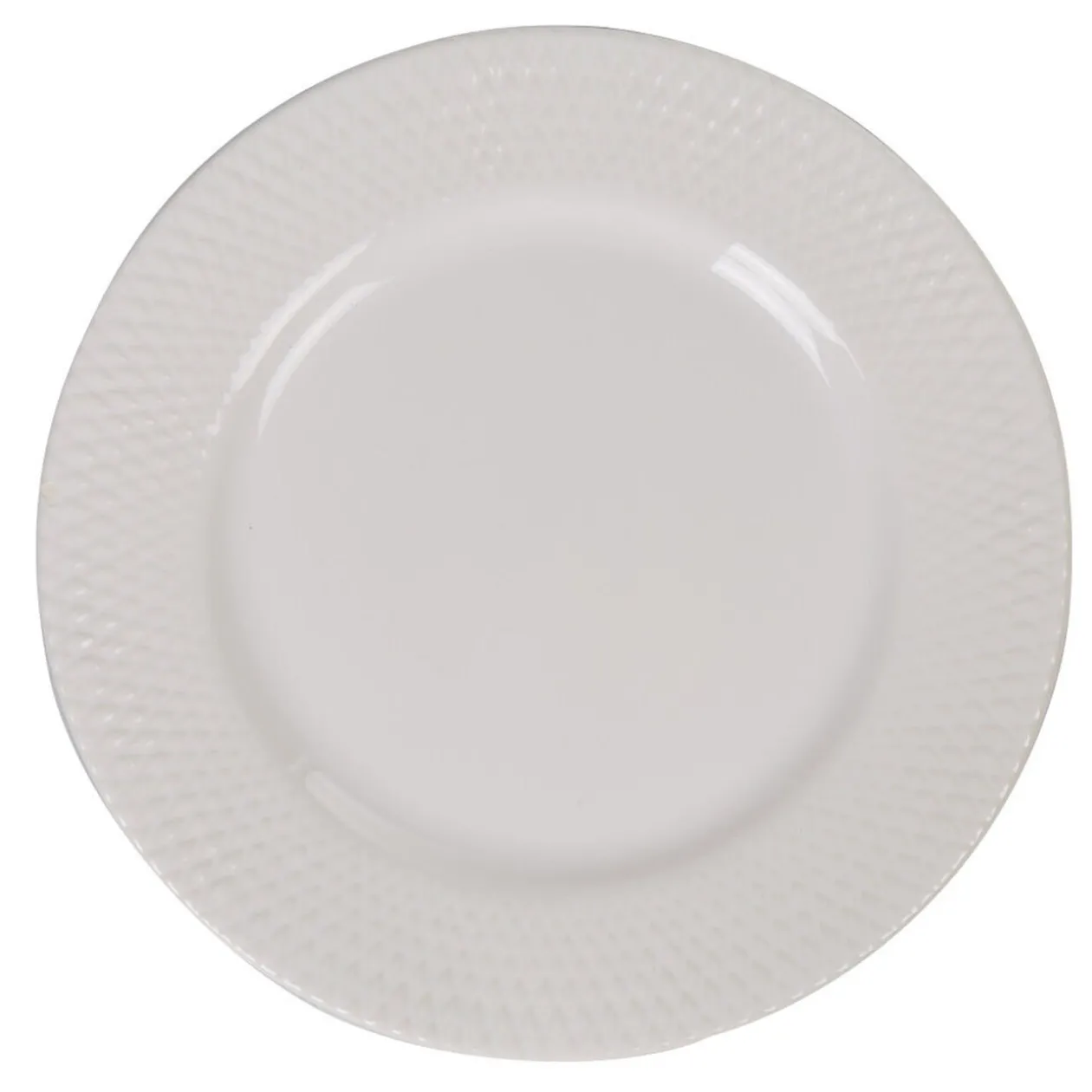 Assiette ronde plate céramique à rebord embossé uni blanc