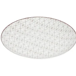 Assiette ronde plate décor gris avec liseré rouge