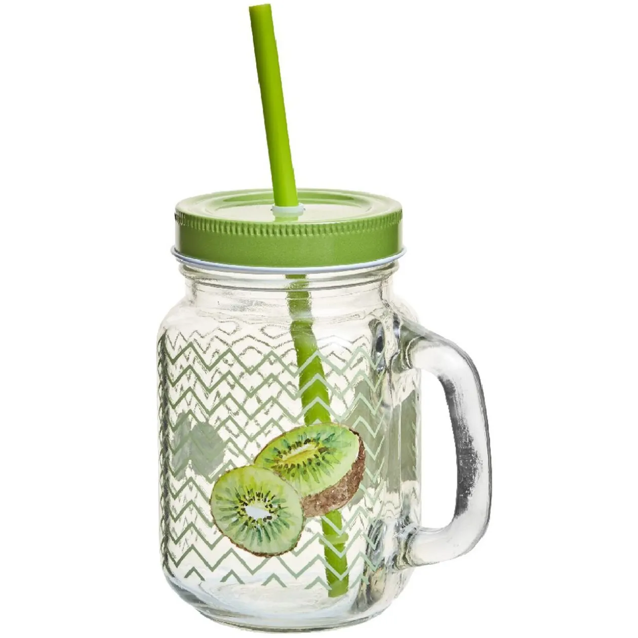 Bocal à anse avec paille décor kiwi