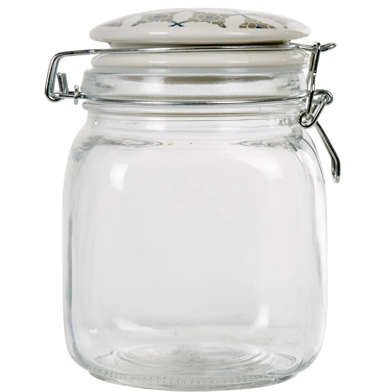 Bocal hermétique carré en verre couvercle motif ciment 1 L