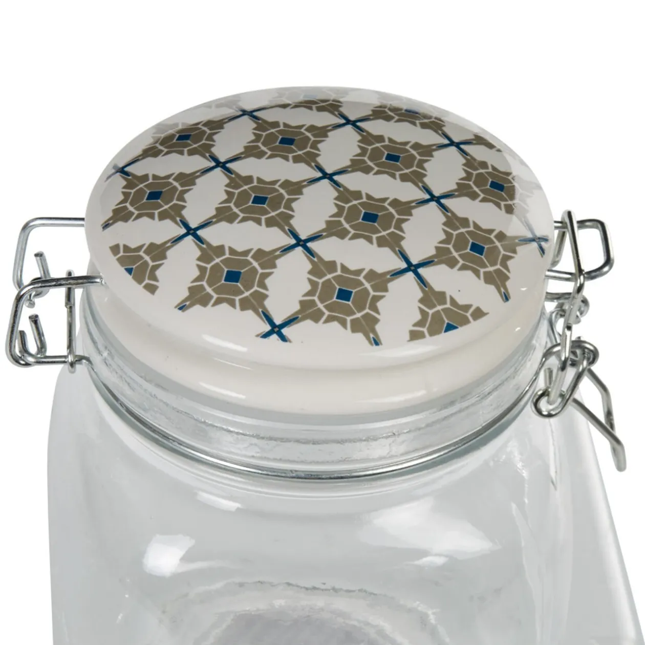 Bocal hermétique carré en verre couvercle motif ciment 750ml