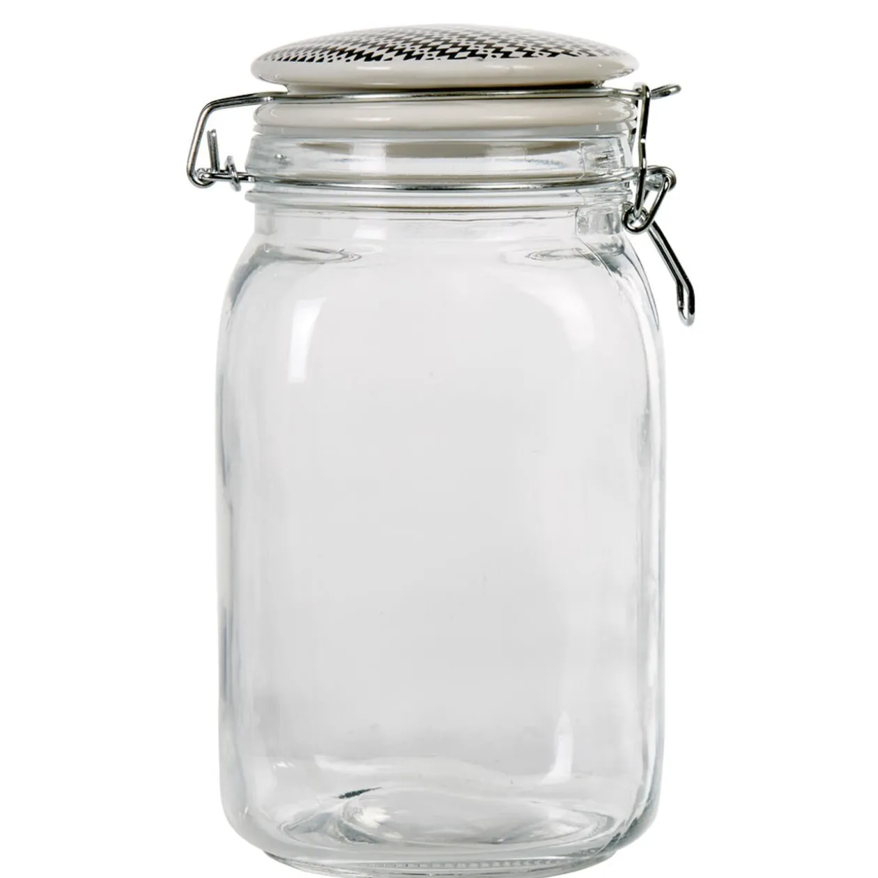 Bocal hermétique carré verre couvercle motif ethnique 1,5 L