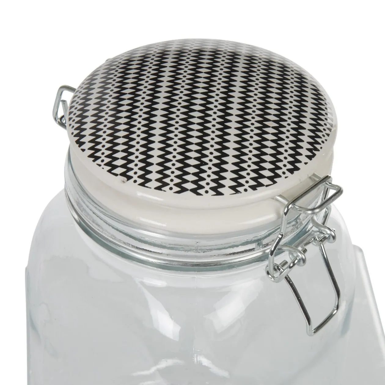 Bocal hermétique carré verre couvercle motif ethnique 1,5 L