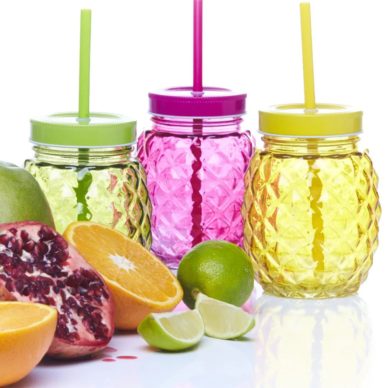 Bocal verre + paille couleur