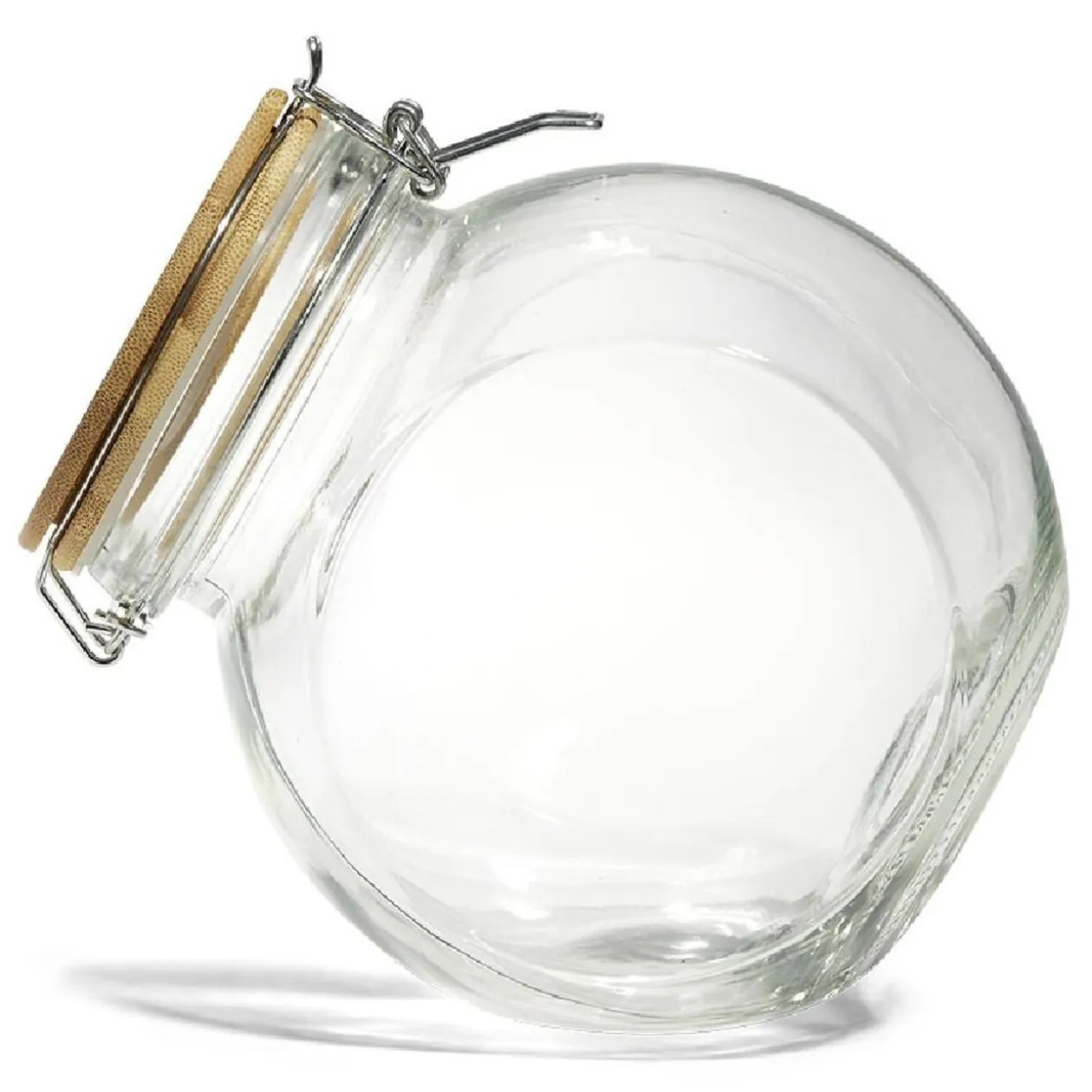 Bocal verre transparent 1,6L avec couvercle bambou et clip en fer