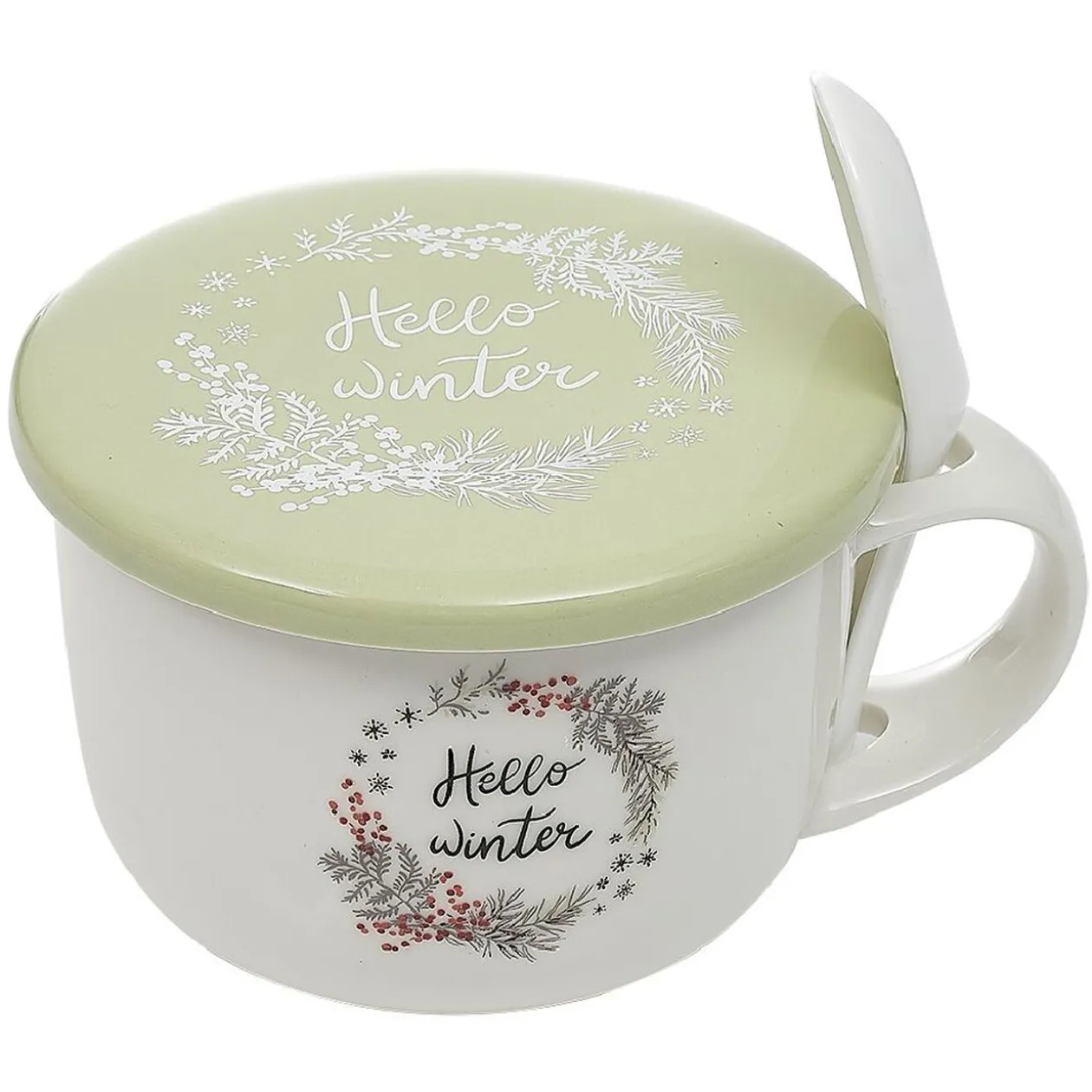 Bol à soupe avec couvercle et cuillère en porcelaine