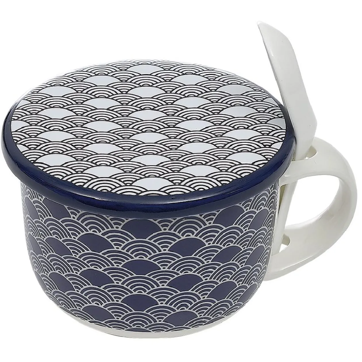 Bol à soupe avec couvercle et cuillère en porcelaine