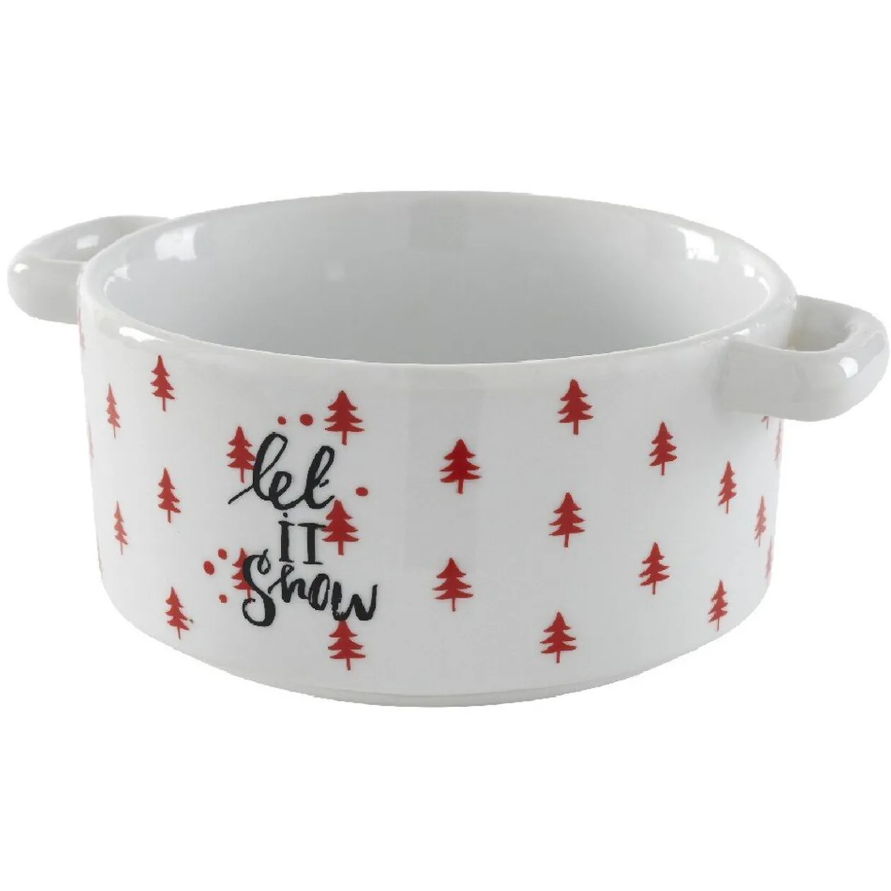 Bol à soupe blanc motif sapin rouge inscription Let it snow
