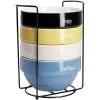 Bol en faïence Ø14 x H8 cm x4 et support