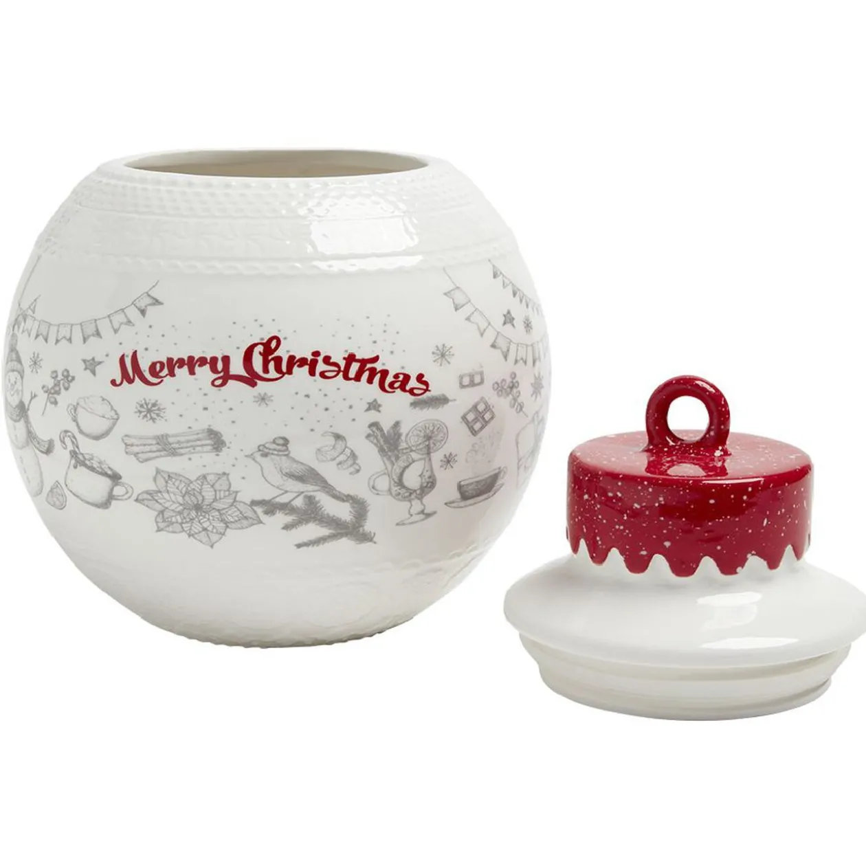 Bonbonnière en céramique décor Noël rouge blanc