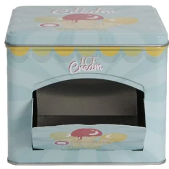 Boîte à gâteaux bleue décor glace multicolore