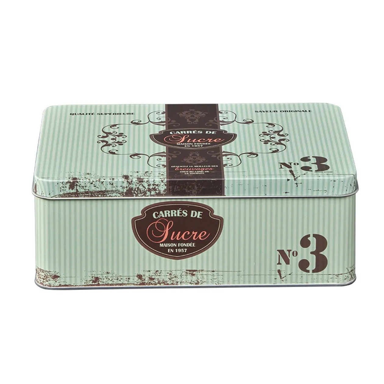 Boîte à sucre en métal design vintage romantique vert d'eau