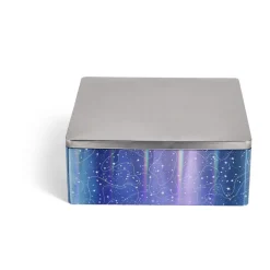 Boîte alimentaire carré en fer décor bleu et argenté 26x26xH10cm
