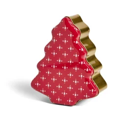 Boîte alimentaire Noël forme sapin métal rouge et doré 18x14,5xH6,5cm