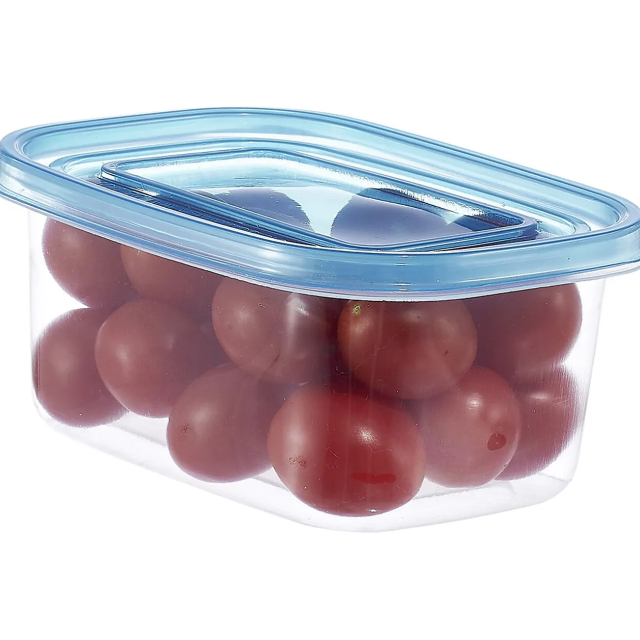 Boîte alimentaire transparente couvercle bleu x18
