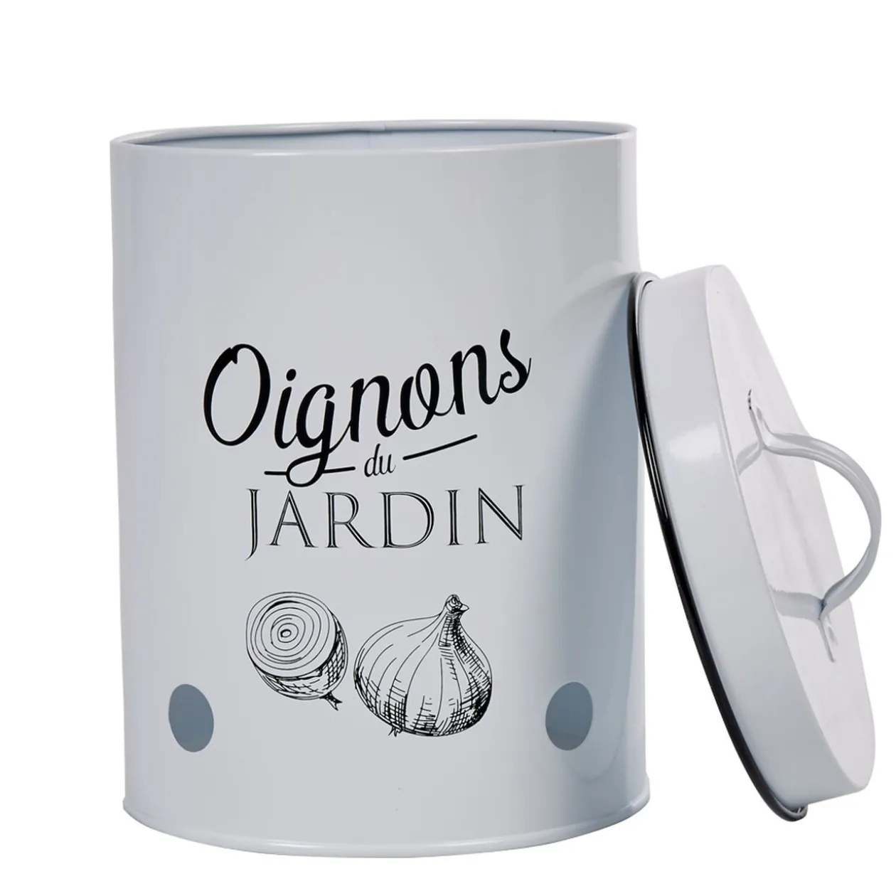 Boîte de conservation vintage en métal pour oignons