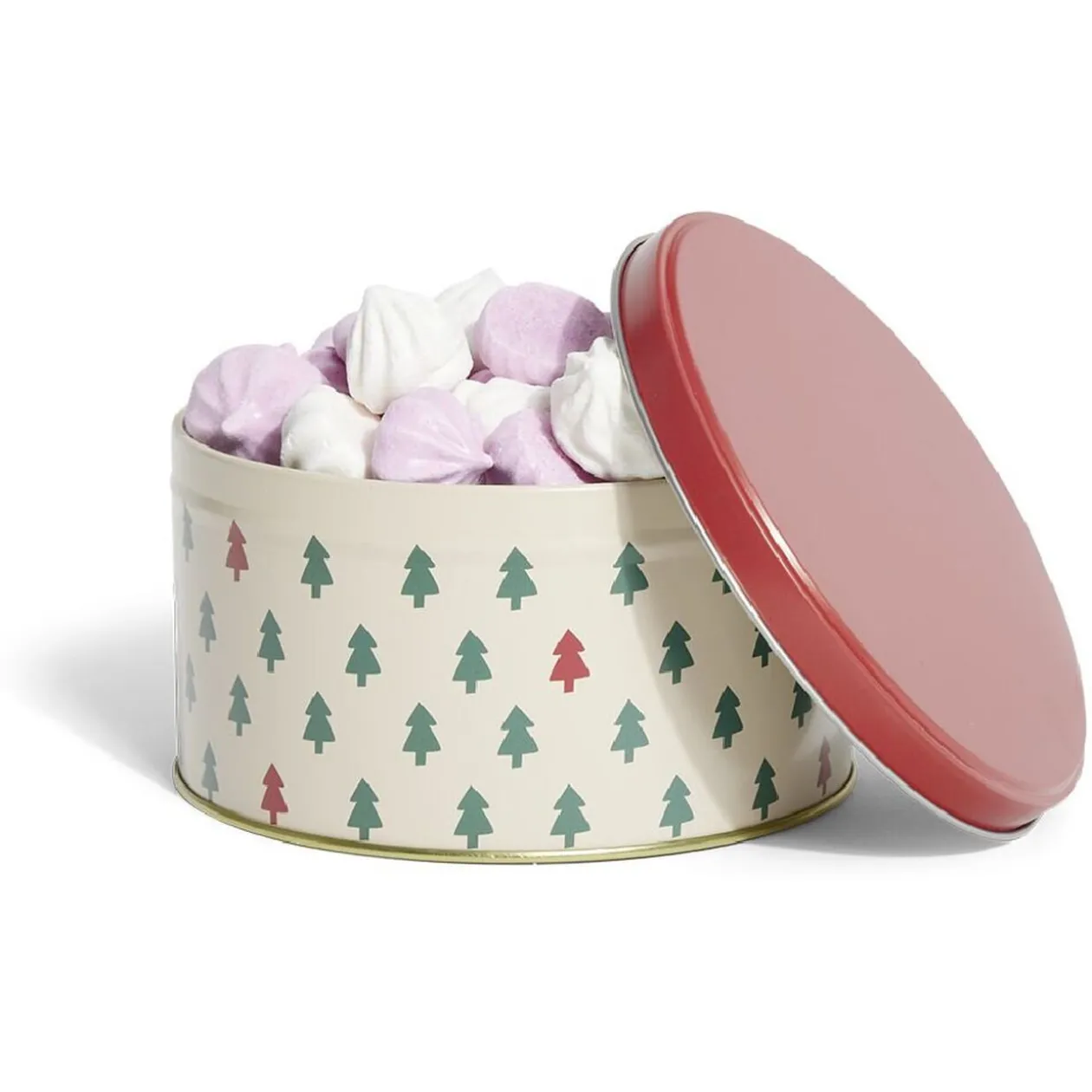 Boîte ronde en métal Ø13,5cm motif sapin vert et rouge