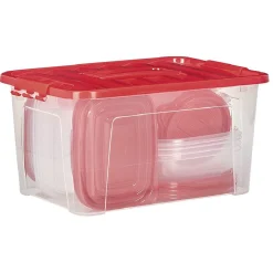 Boîtes alimentaire transparente avec couvercle bleu ou rouge x27