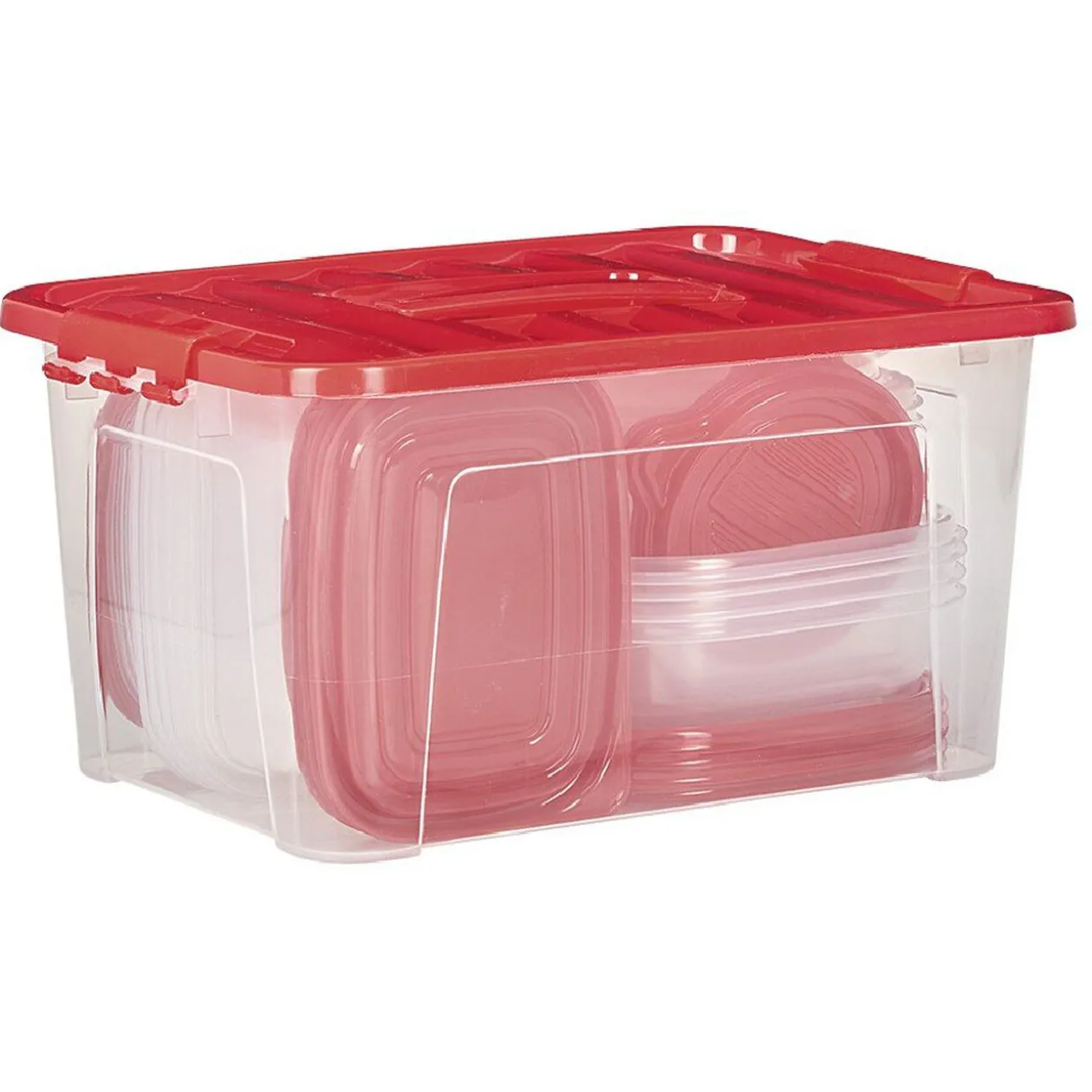 Boîtes alimentaire transparente avec couvercle bleu ou rouge x27