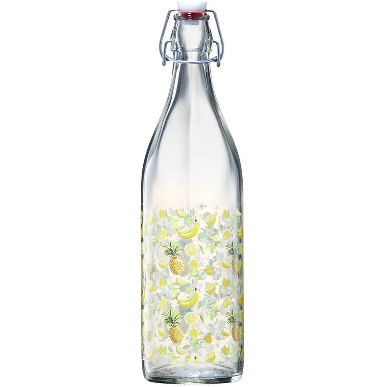 Bouteille en verre décor fruits exotiques avec bouchon à clip 1L