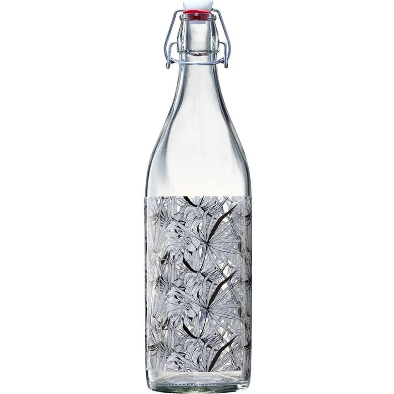 Bouteille en verre décor feuillage avec bouchon à clip 1L