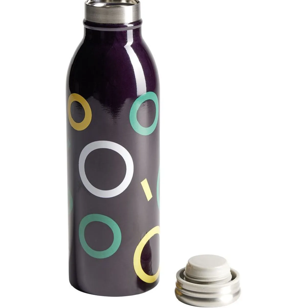 Bouteille isotherme acier noir motif rond 500ml Ø6,7xH21,8cm