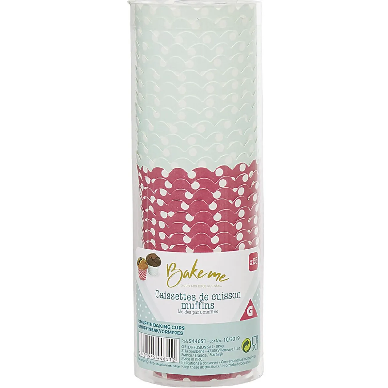 Caissette à muffin en carton rose vert décor pois blanc x25