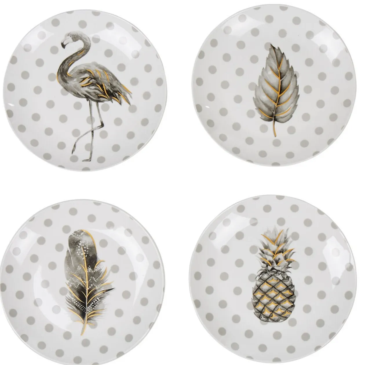 Coffret de 4 assiettes à dessert à pois et motifs